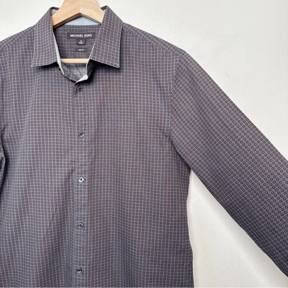 Michael Kors Mens Medium Slim Fit Patterned Printed Button Shirt